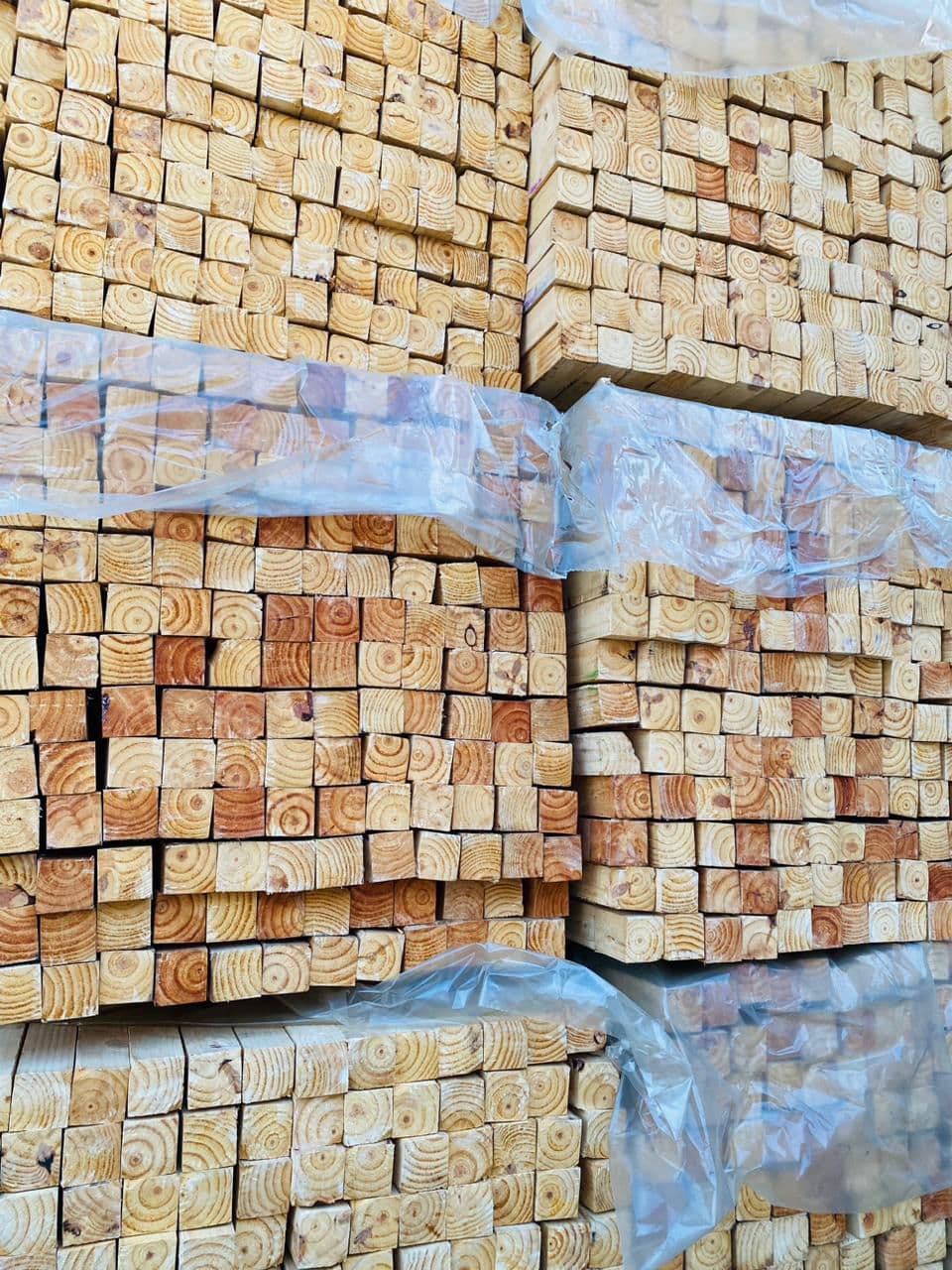 Bundled timber bearer blocks showing cut end grain